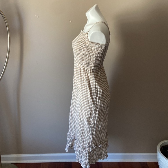 Sim & Sam Tan Cotton Sleeveless Smocked Gingham Dress Size Large - Picture 2 of 7
